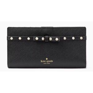 NWT Kate Spade Stacy Laurel Way Black Jeweled Wallet Bow Saffiano Leather
